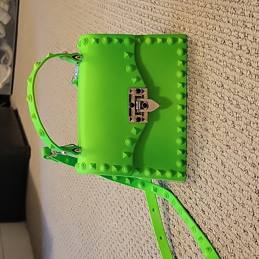 Neon green studded crossbody purse